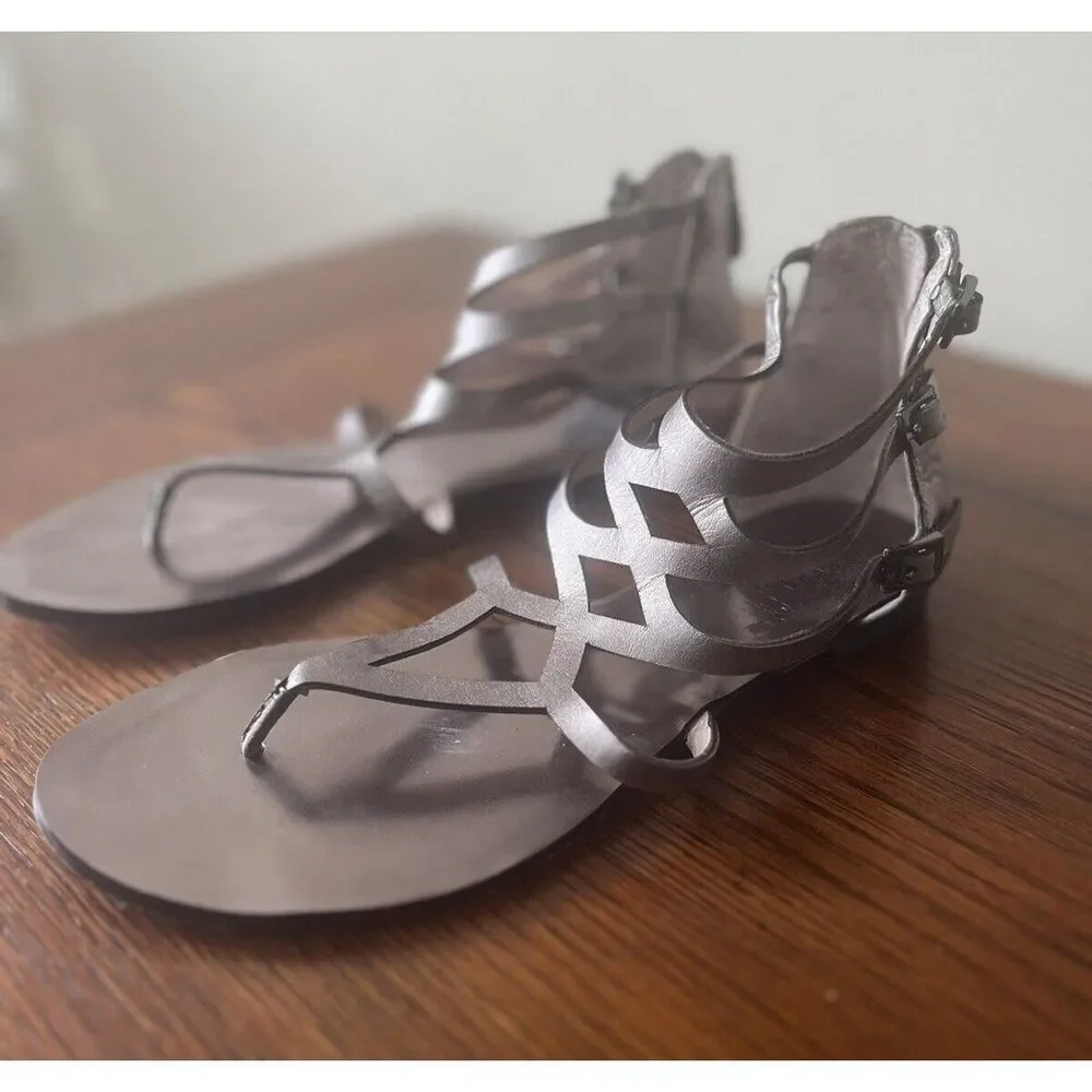 Vince Camuto Gladiator Sandals Women's Size 5.5 Metallic Dark Silver Rear Zip